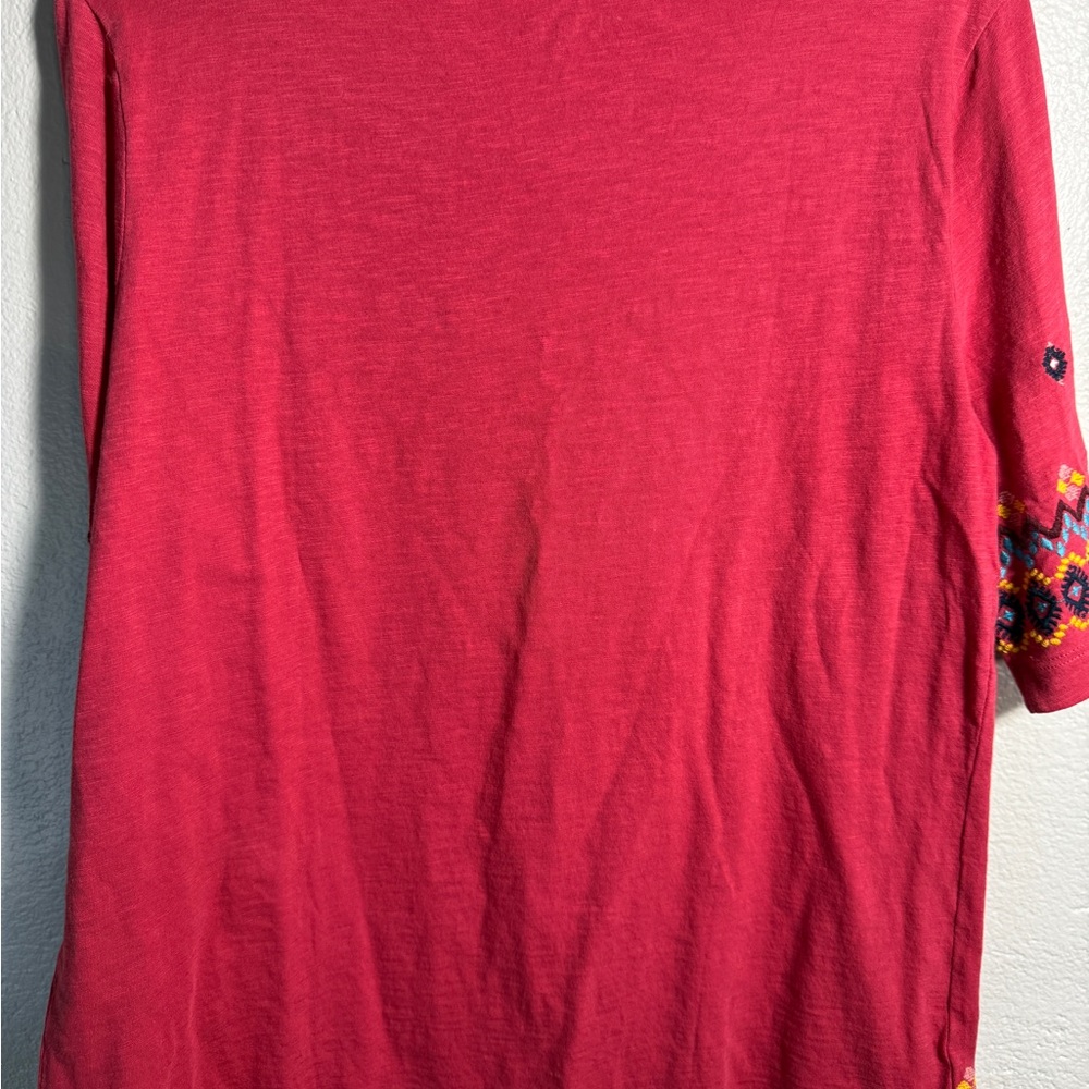 LOFT Dark Pink Short Sleeve Embroidered Knit Tee - Picture 6 of 6
